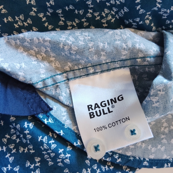 Raging Bull Men's Western Long Sleeve Button Down Peacock Blue Shirt ~ XXL - Picture 7 of 11